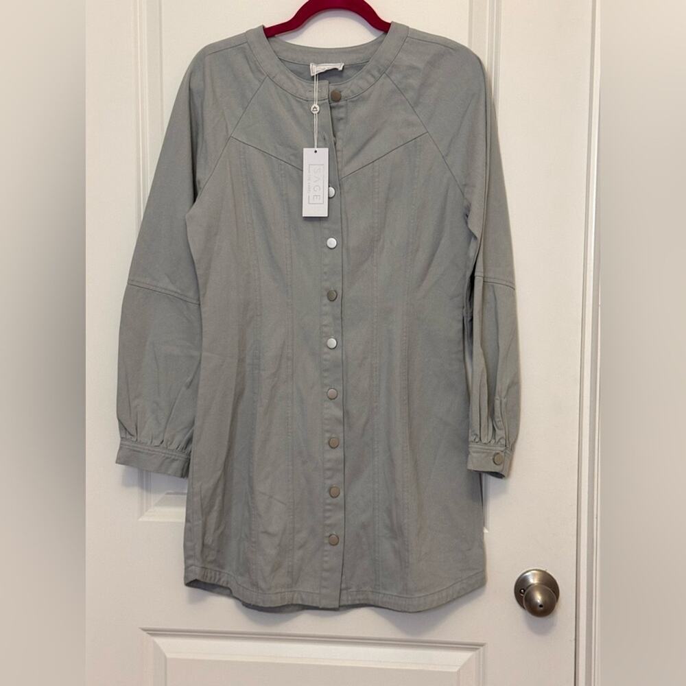 Sage Women's Soft Gray Button-Up Dress